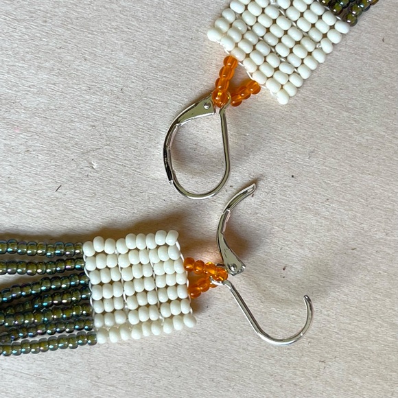 HANDMADE GLASS EARRINGS | Mini Beacon One of a Kind Handwoven Earrings Oil Slick - Picture 4 of 5